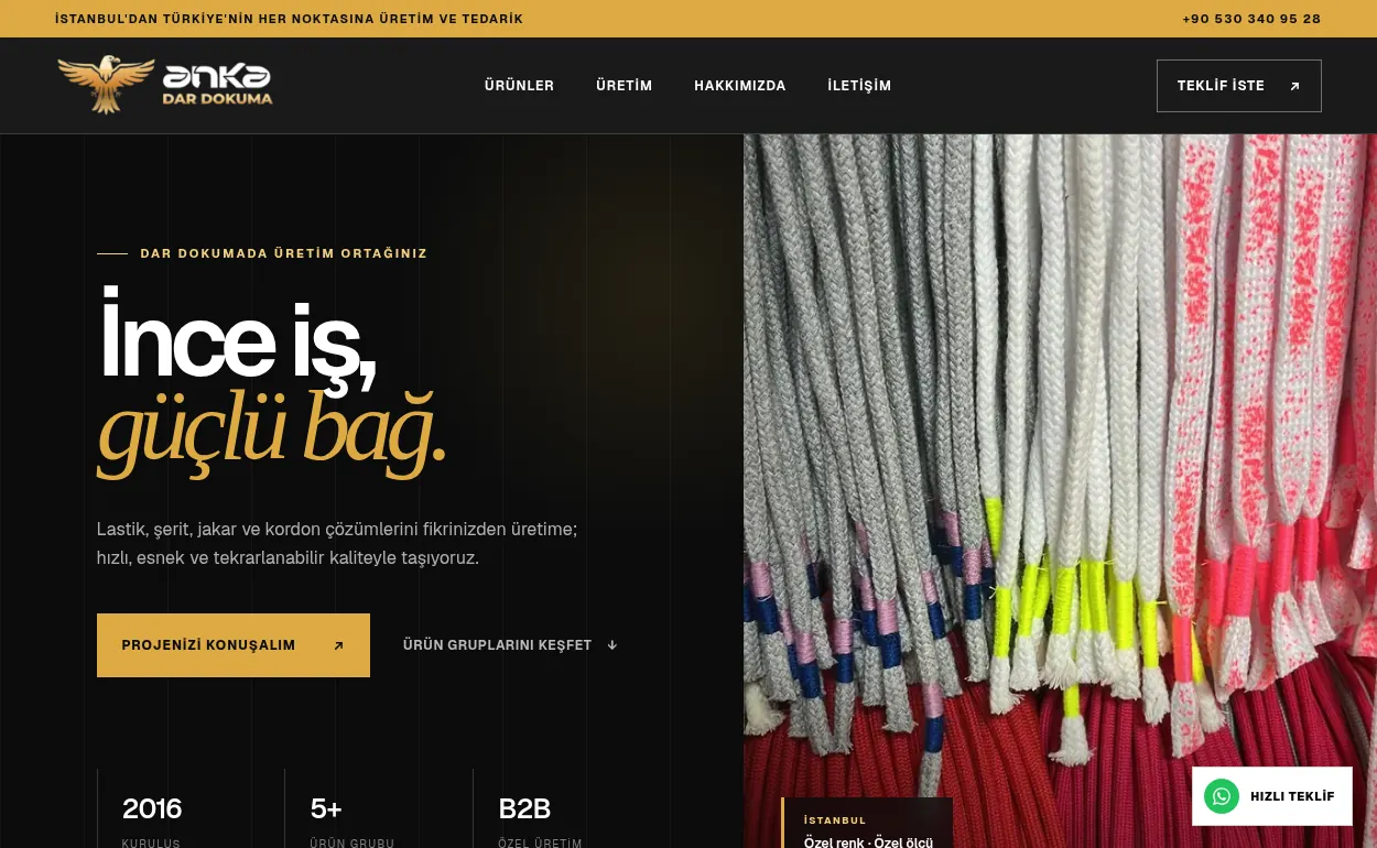 Anka Dar Dokuma web sitesi projesi