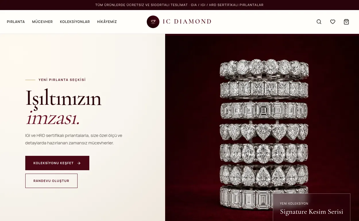 IC Diamond web sitesi projesi