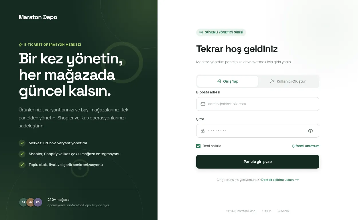Maraton Depo web sitesi projesi