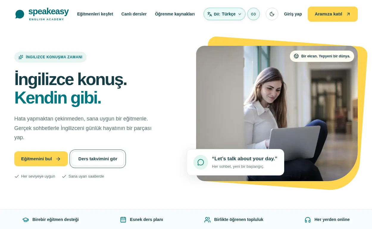 Speakeasy English Academy web sitesi projesi