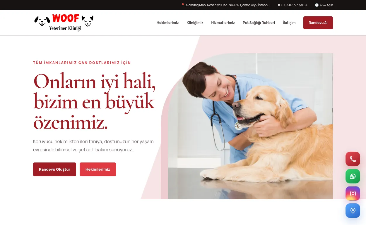 Woof Veteriner web sitesi projesi